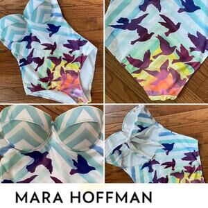 Mara Hoffman Prism Birds Rainbow size S, underwire support 1 piece swimsuit EUC